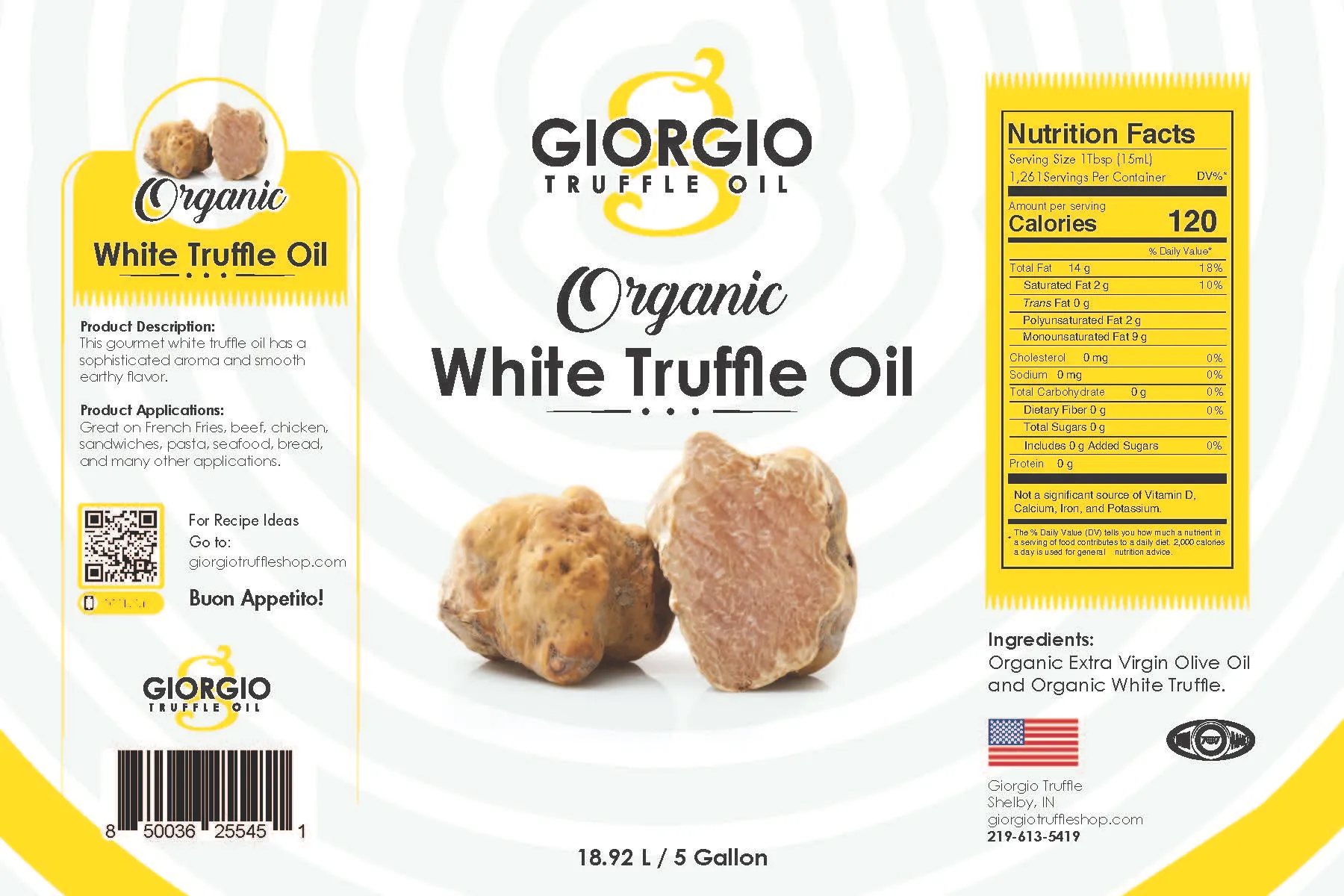 Organic White Truffle Oil - Wholesale - 5 Gallon Label